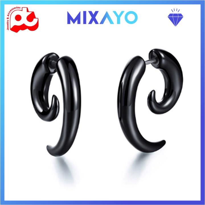 Bông tai nam inox sừng trâu MIXAYO màu đen PTBTNA147