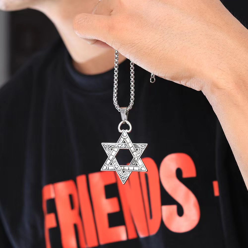 Vòng cổ Thép Titan Mặt Ngôi Sao Sáu Cánh Phong Cách hip hop Cho Nam Nữ