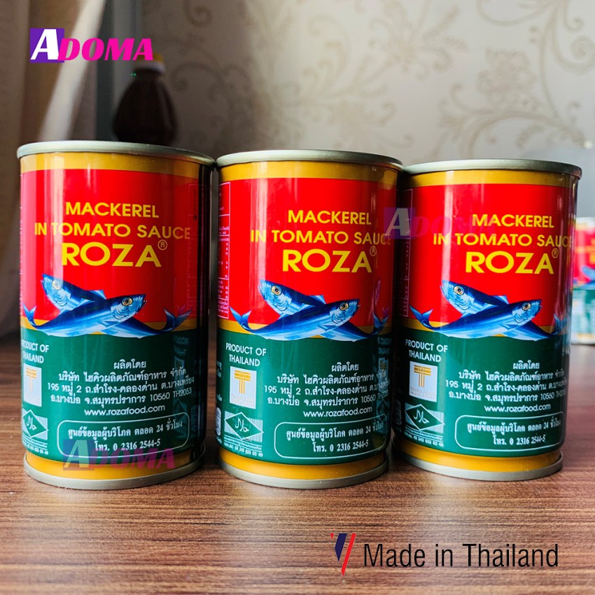 Cá thu đại dương hộp sốt cà Thái Lan Roza cá mòi ăn liền chính hãng ADOMA 155gram ปลาชาร์ดีนในซอสมะเขือเทศ