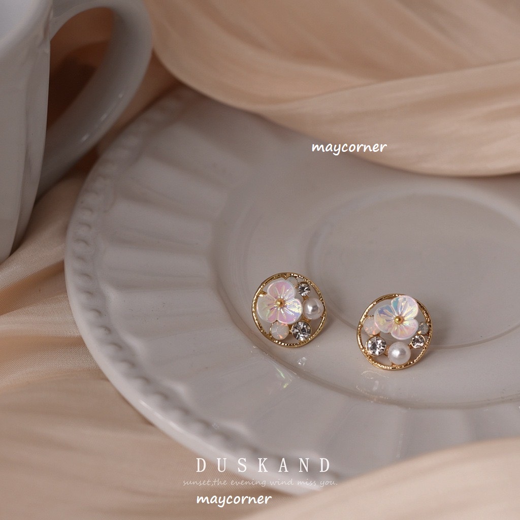 Khuyên tai đính ngọc hoa sang trọng cao cấp mạ 925 sáng B786