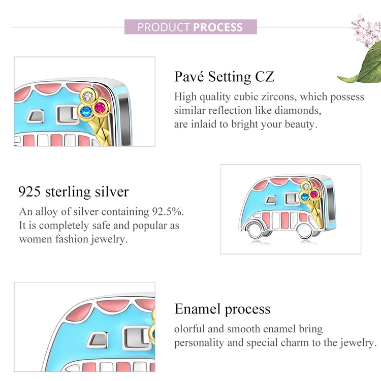 BAMOER Hạt Charm bạc 925 Hình Cây Kem Nhiều Màu Dùng Làm Trang Sức DIY BSC163