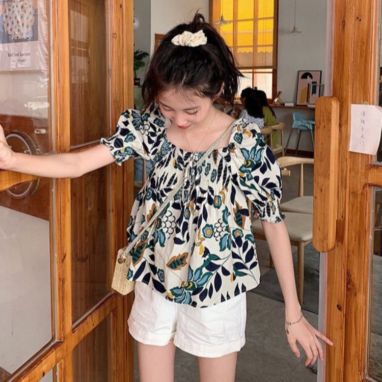 Áo Sơ Mi Tay Ngắn Cổ Tròn Họa Tiết Hoa Thời Trang Mùa Hè