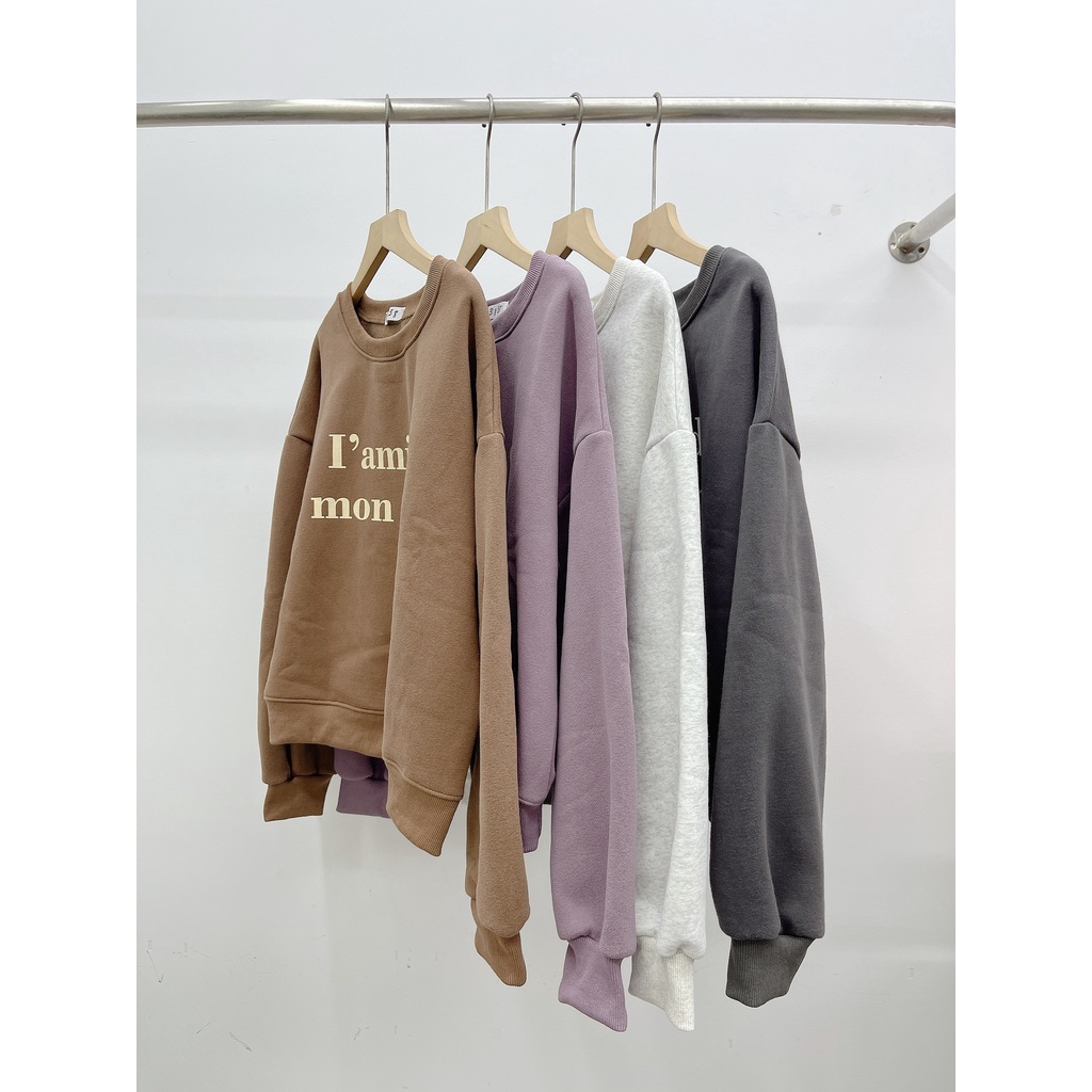 Áo thun dài tay nữ A.364, Áo nỉ form vừa dày dặn 4 màu họa tiết chữ Amie basic - Thời trang nữ Chấm Bi