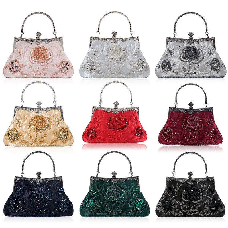 Ví Cầm Tay Đính Hạt Họa Tiết Hoa Phong Cách Vintage Dành Cho Nữ