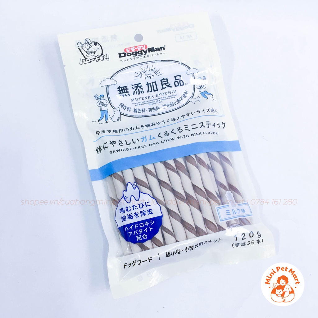 Que gặm hương sữa mini DOGGYMAN 120g (36 cái) - snack, bánh thưởng cho chó