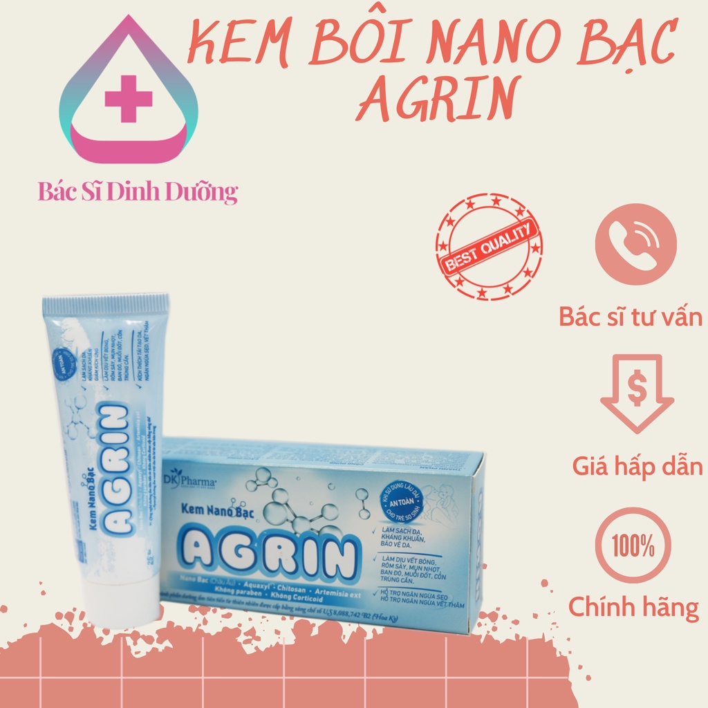 [Chính Hãng]  Kem Nano bạc AGRIN - Làm sạch, kháng khuẩn,bảo vệ da, ngăn ngừa sẹo, vết thâm ( tuýp 25g) ....