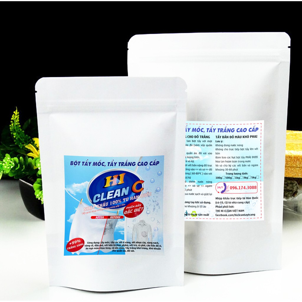 Thuốc tẩy trắng quần áo TRĂNG Hi-Clean C 200gr đánh bật 100% vết mốc ố vàng nhựa cây làm sạch mọi loại vết bẩn