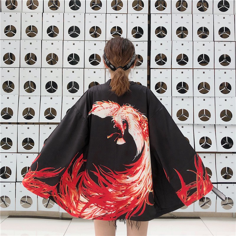 Áo Khoác kimono haori happi phụng hoàng lửa