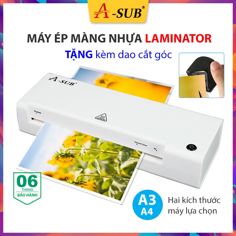 Máy Ép Màng Laminator A-Sub, Ép Ảnh Nhựa Plastic Cán Màng Tài Liệu, Dễ Sử Dụng Cho Văn Phòng &amp; Gia Đình, 2 khổ máy A3 A4