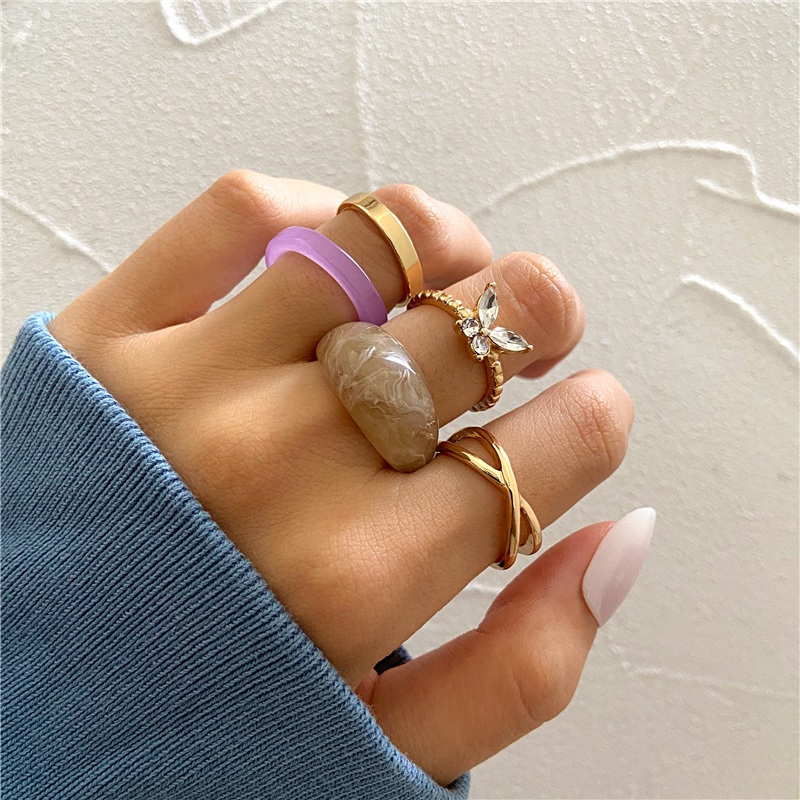 Bộ nhẫn Dodder màu vàng/bạc đính pha lê phong cách cổ điển thời trang cho nữ