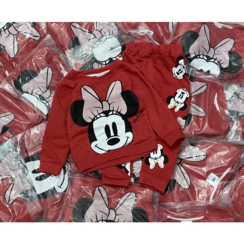Bộ nỉ da cá Minnie đỏ cho bé gái size từ 10-22 cân