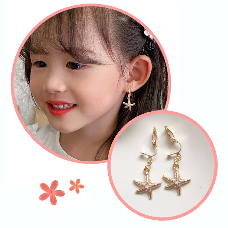 Khuyên Tai Dạng Kẹp Không Xỏ Họa Tiết Sao Biển Hoạt Hình Màu Vàng Đồng Phong Cách Đại Dương Phong Cách Hàn Quốc Dành Cho Bé Gái