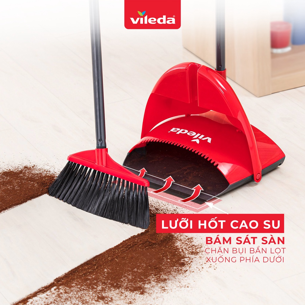 Chổi quét nhà VILEDA Clean&amp;Close 2in1 gồm chổi và hót rác, lông chổi bằng nhựa chống cong vênh - TSU159114