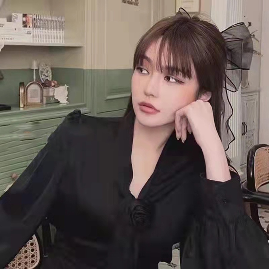 Kẹp tóc nơ lưới hai lớp màu đen phong cách Hàn Quốc cho nữ