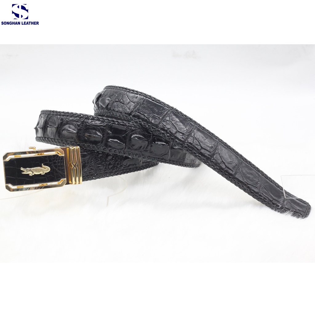 Dây Lưng Da Cá Sấu Gai Lưng Đan Viền Songhan Leather MB09.Thắt Lưng Bản 3.8cm Liền Không Nối.BH 12 Tháng