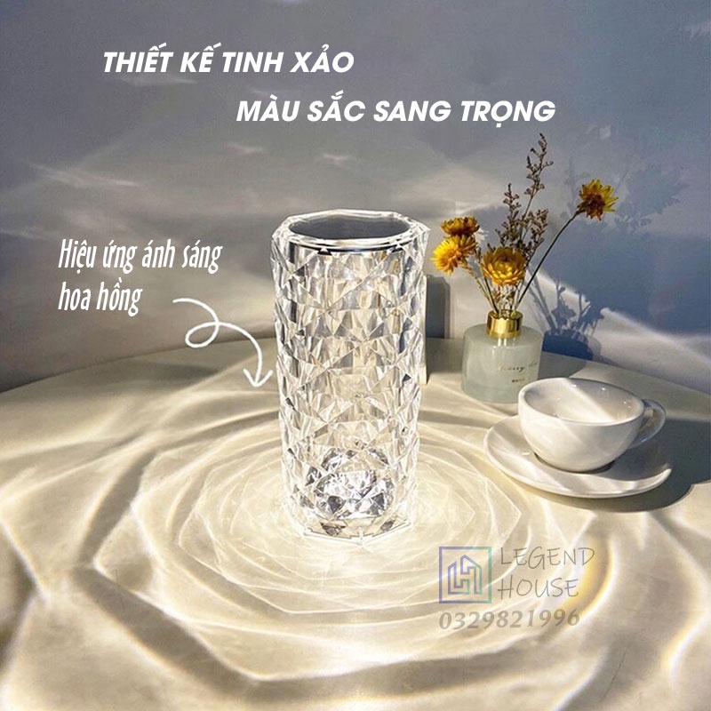 Đèn Trang Trí Để Bàn Ánh Sáng Kim Cương Cảm Ứng 3 Màu, Đèn Led Decor Trang Trí Phòng Ngủ Hiệu Ứng 3D