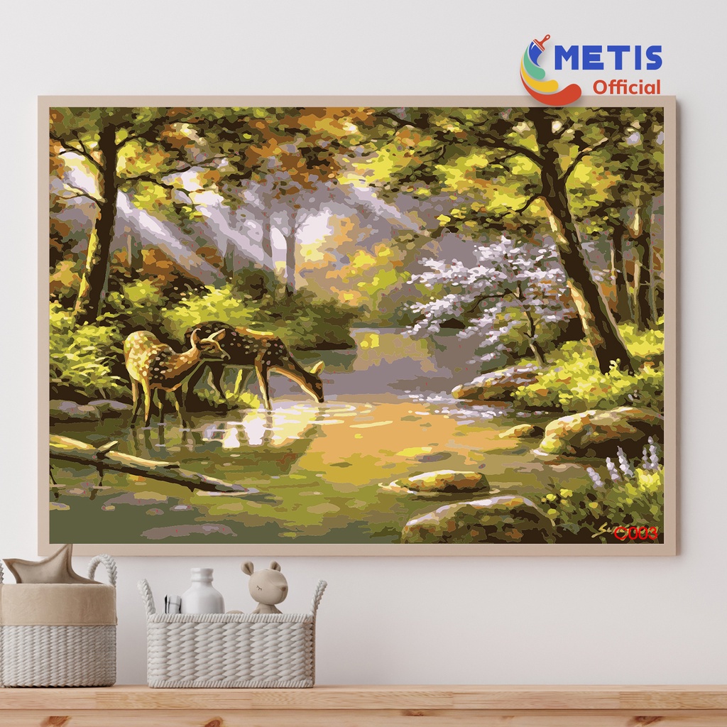 Tranh sơn dầu số hoá tự tô màu trang trí tường METIS OFFICIAL phong cảnh khổ 40x50cm đã căng khung C003