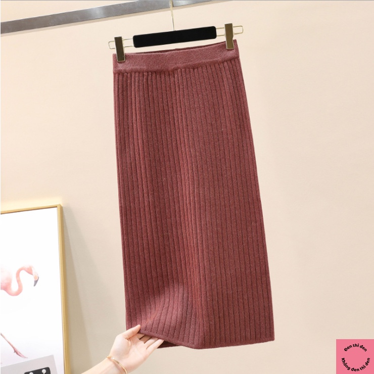 Chân váy xẻ tà dáng dài chất len siêu sang cho các bạn nữ đi làm đi chơi mặc bao hợp hoàn cảnh - Tiệm của Đen