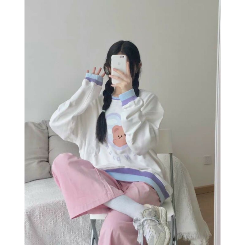 ÁO DÀI TAY NAM NỮ UNISEX TRẮNG VIỀN RAINBOW