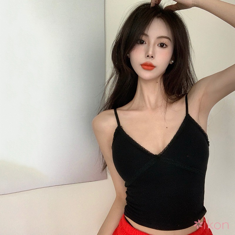 Áo Hai Dây Cổ Chữ V Phối Ren Phong Cách Hàn Quốc