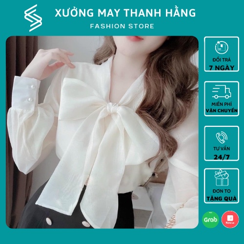 Áo sơ mi công sở nữ cực xinh, Áo nơ 2 lớp nữ mẫu mới chất đẹp mặc tôn dáng