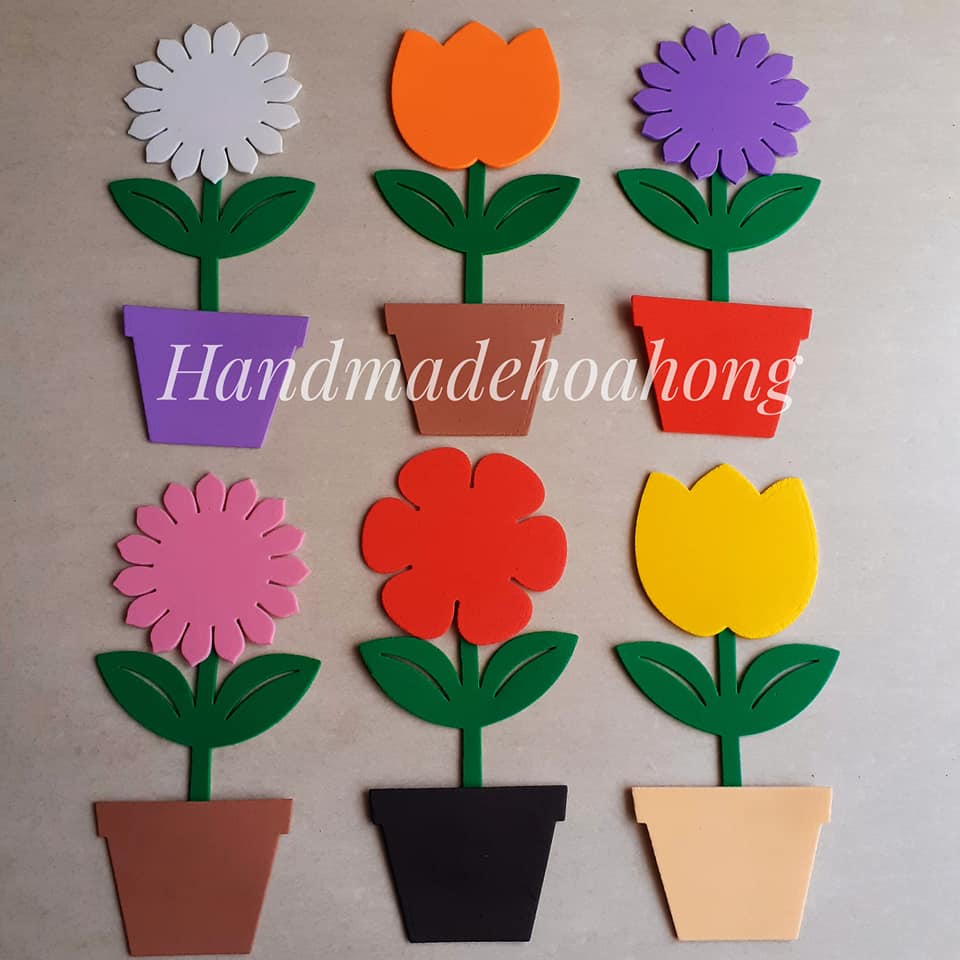 3 CHẬU HOA MẦM NON ( Hướng dương + Hoa hồng + Tulip ), bằng xốp 2mm - Hoa mầm non, trang trí lớp học, chữ cái, tường nhà
