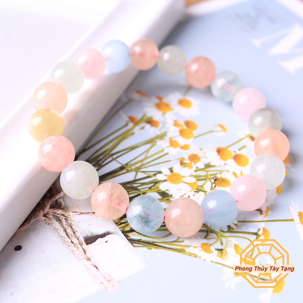 Vòng tay phong thuỷ Đá Beryll Đa Sắc [TẶNG HỘP GỖ] May Mắn cho nữ mệnh Kim Mộc Thuỷ Hoả Thổ - Phong Thủy Tây Tạng