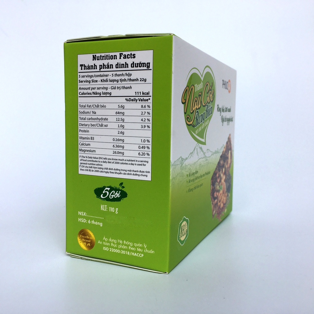 Thanh Ngũ Cốc Rong Biển Phúc An (Hộp 5 Thanh) - Rong Biển Tươi Xanh Ngũ Cốc Nguyên Hạt mềm dẻo