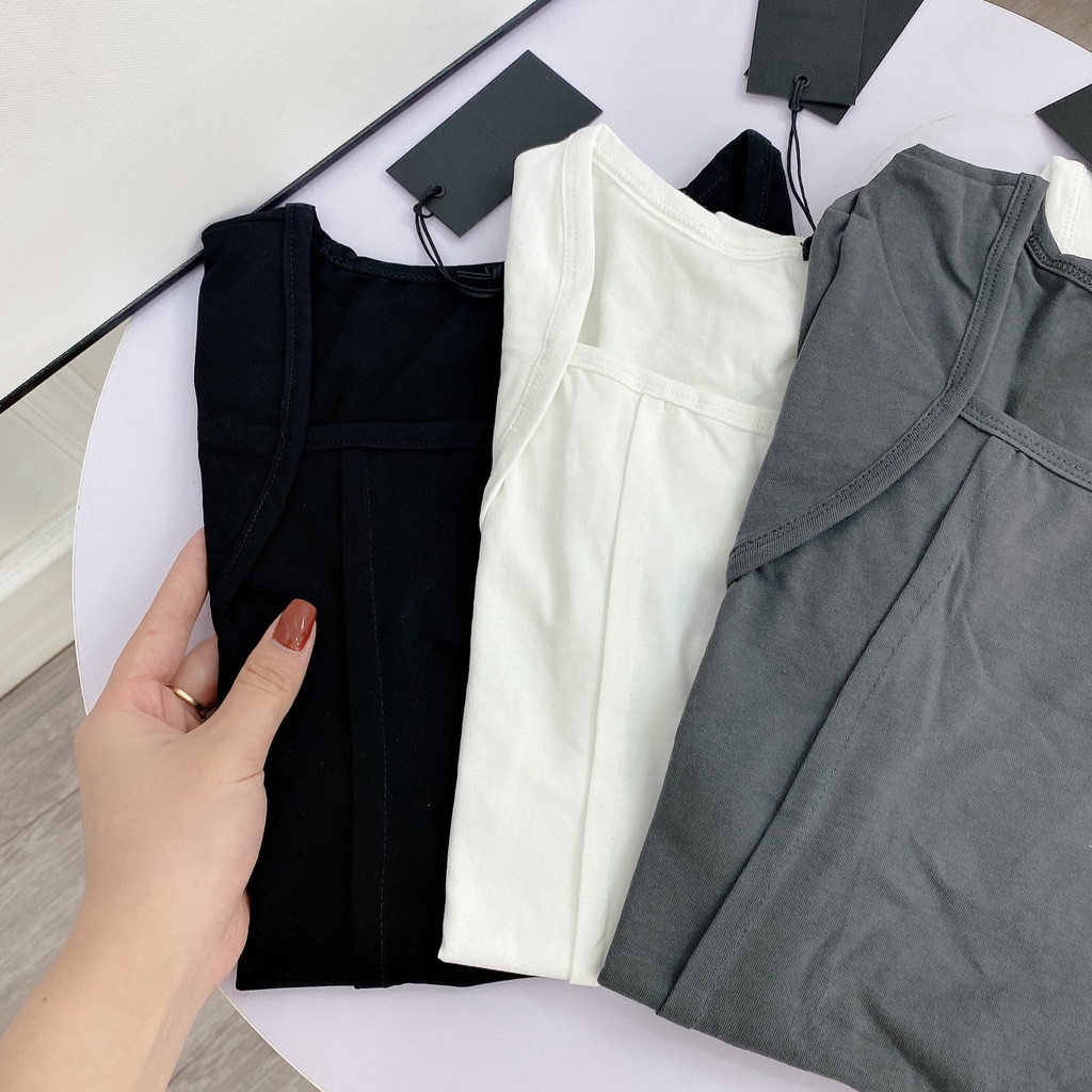 Áo croptop nữ cổ vuông tay ngắn dáng ôm body, áo thun cộc tay vạt yếm | BigBuy360 - bigbuy360.vn