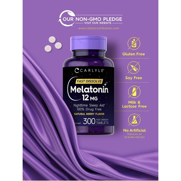 Viên ngậm giúp ngủ ngon Melatonin 12mg Carlyle 180v/300v USA