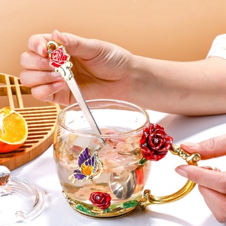 Lyhome Muỗng Uống Trà Cà Phê Bằng Thủy Tinh Tráng Men Họa Tiết Hoa Hồng