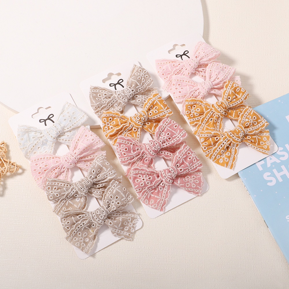 Set 4 kẹp tóc KIDSBOWS đính nơ ren dễ thương dành cho bé gái