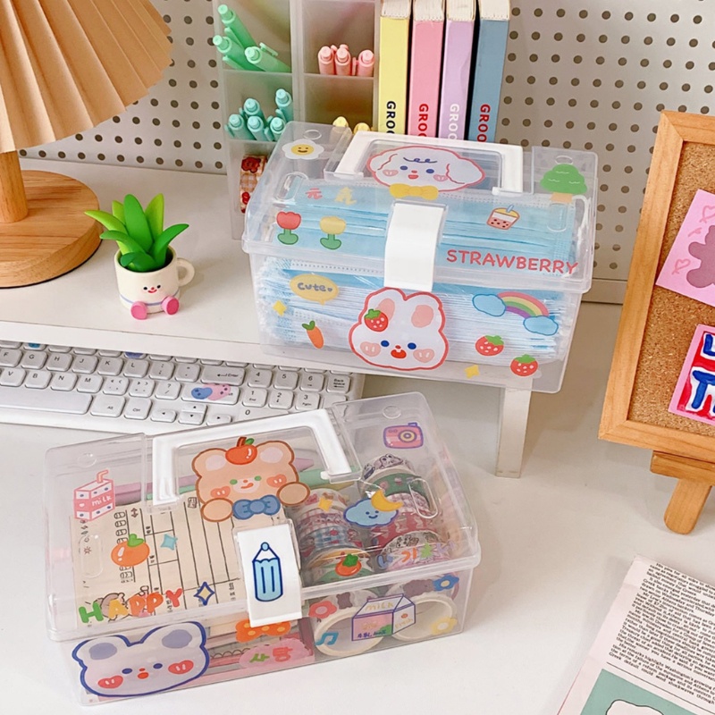 Hộp Đựng Mỹ Phẩm Bằng Nhựa Trong Suốt Sức Chứa Lớn Họa Tiết Hoạt Hình Dễ Thương