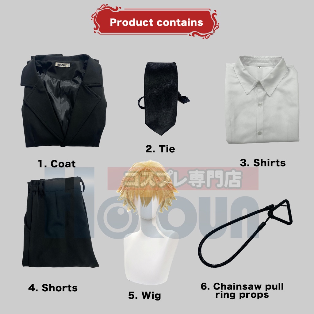 HOLOUN Anime Chainsaw Người đàn ông Cosplay Trang phục Denji Aki Hayakawa Bộ đồ đen Đồng phục Tóc giả Tóc giả Halloween Món quà Giáng sinh Mới