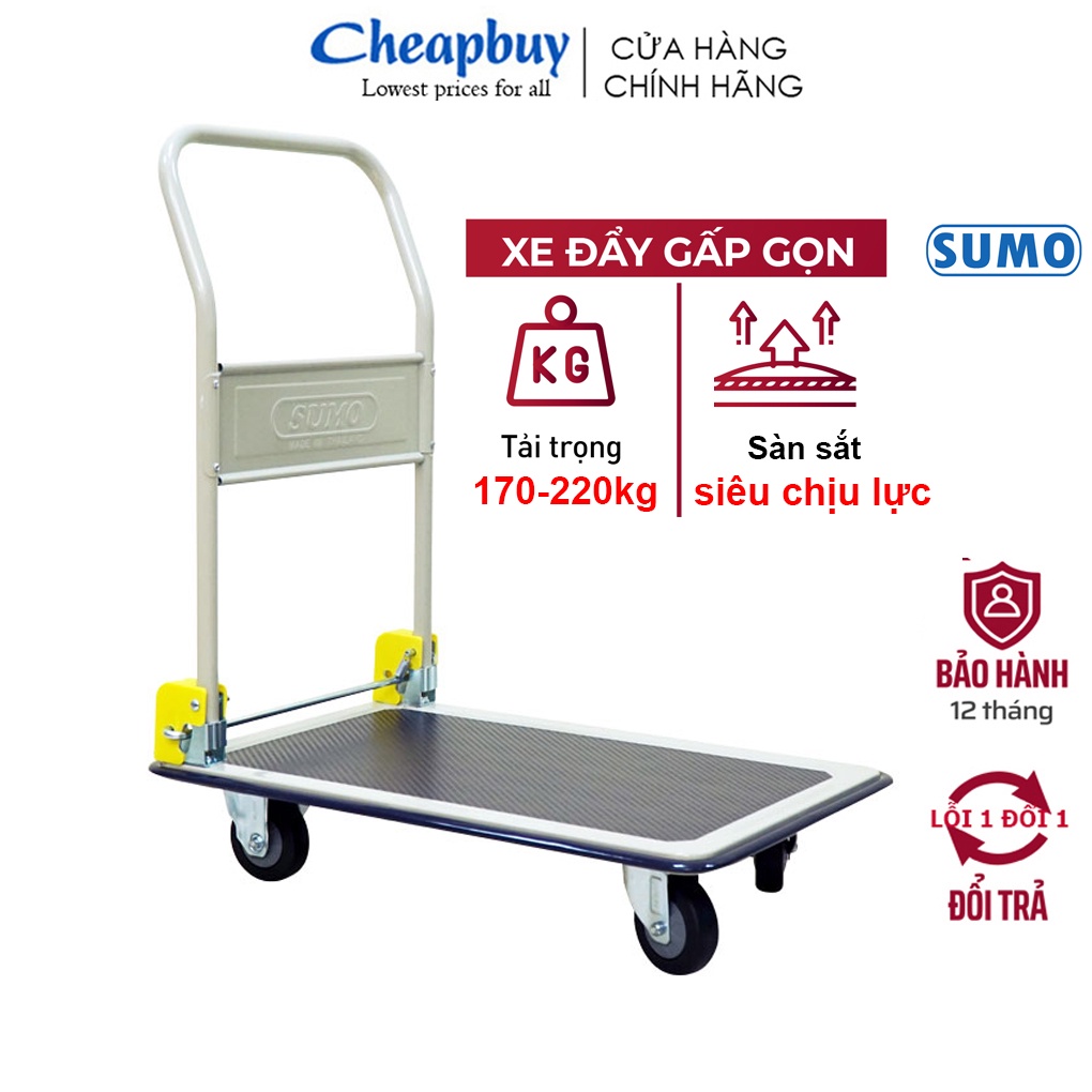 Xe đẩy hàng 4 bánh gấp gọn 170kg nhập khẩu SUMO Thái Lan, bánh chống ồn, Hàng chính hãng bảo hành 1 năm