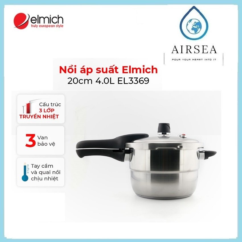 Nồi Áp Suất Inox 304 Elmich 20cm 4.0L EL3369, Elmich 22cm 6.0L EL3371