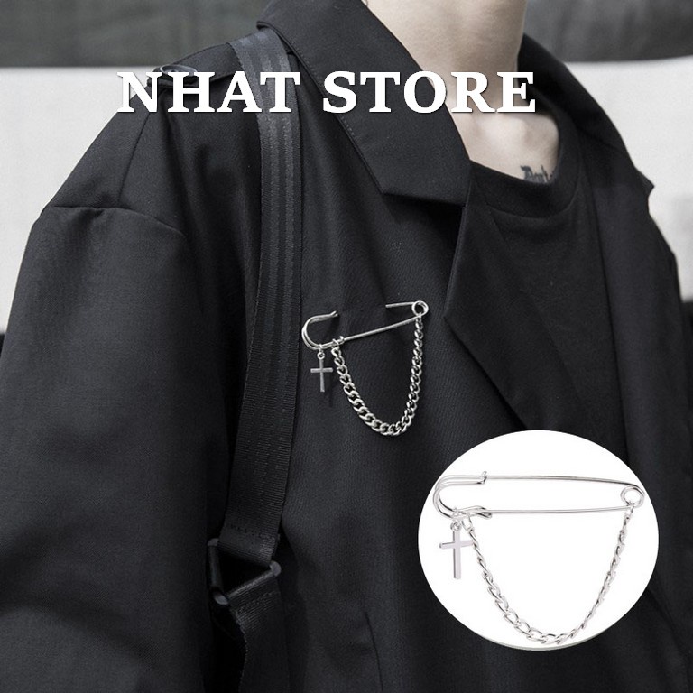 Ghim cài áo thời trang mạ bạc có chuỗi phong cách Punk, hip hop cho nam và nữ