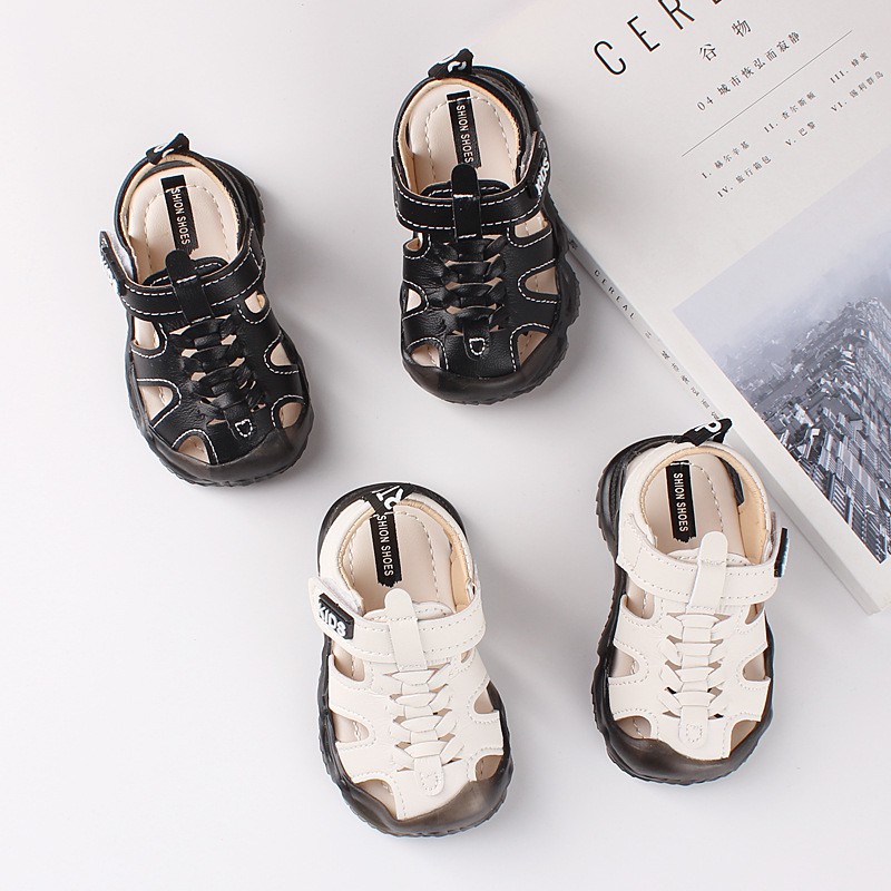 Sandal tập đi cho bé, Dép rọ bé trai bé gái quai dán KIDS chất da PU thoáng khí có chống vấp cho bé từ 0-2 tuổi M8810