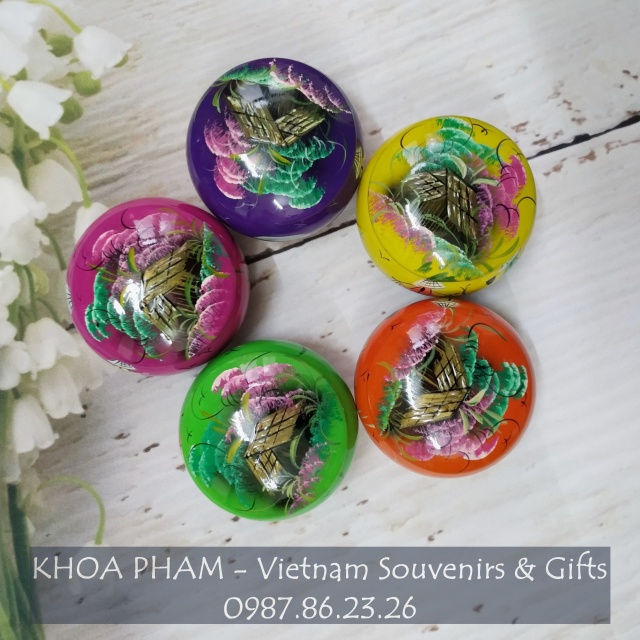 Bộ 3 Hộp Sơn Mài Phong Cảnh Đồng Quê Đựng Trang Sức Đường Kính 8 cm