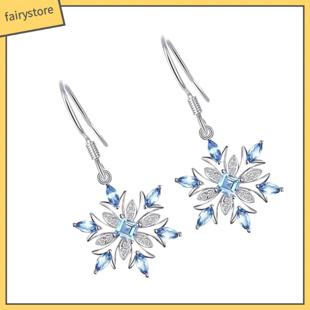 Khuyên tai hoa tuyết đính đá sapphire giả thanh lịch dành cho nữ