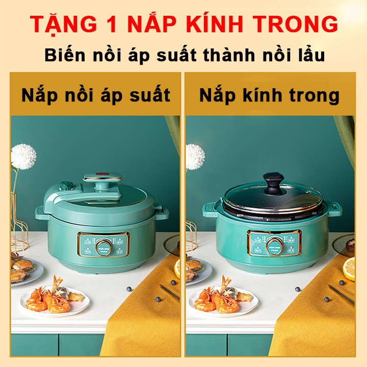 [HÀNG CHÍNH HÃNG] Nồi áp suất điện đa năng NineShield - Dung tích 3 Lít - Điều khiển điện tử - 6 Chế độ nấu tự động