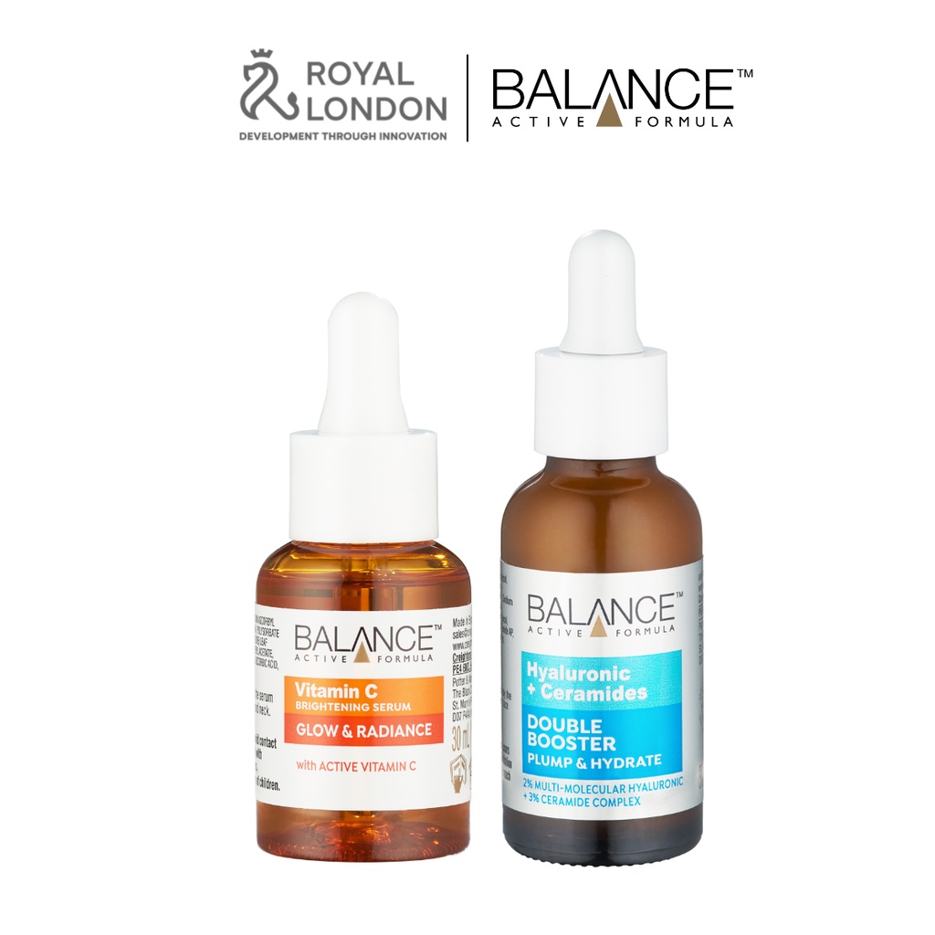 Combo serum sáng da, dưỡng ẩm Balance Vitamin C Brightening 30ml và Hyaluronic Acid + 3% Ceramides 30ml