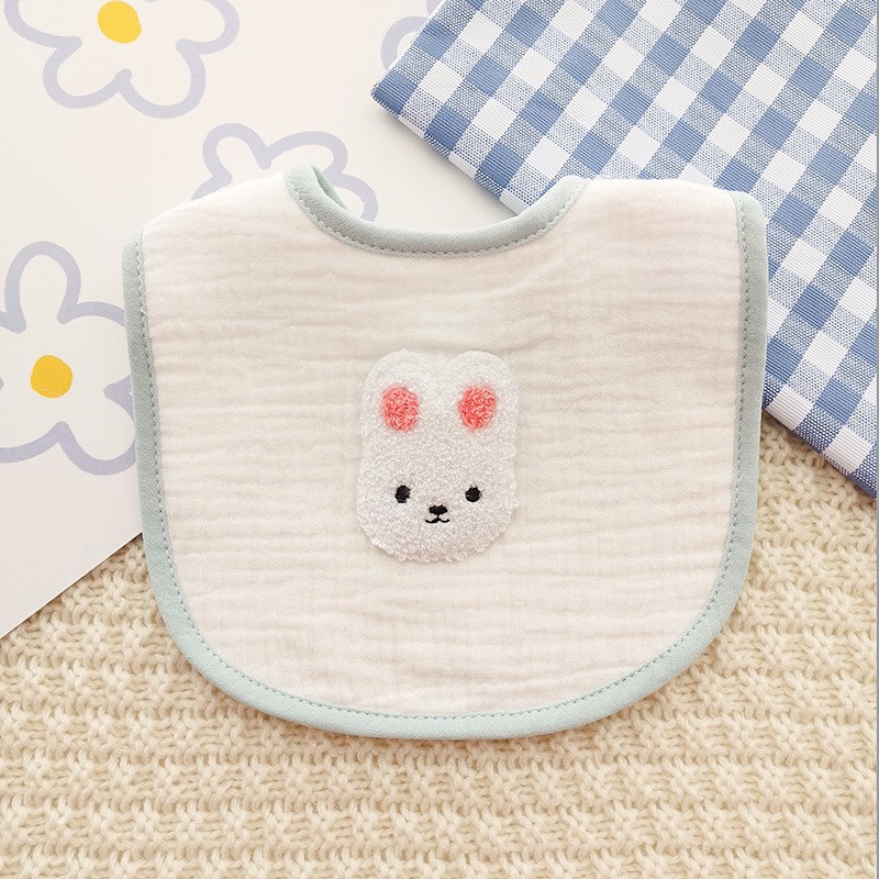 Yếm Xô Muslin Thêu Gấu Len Phong Cách Hàn Cực Xinh Cho Bé Yêu,Khăn Yếm Xô Chữ U Babibu - YXH