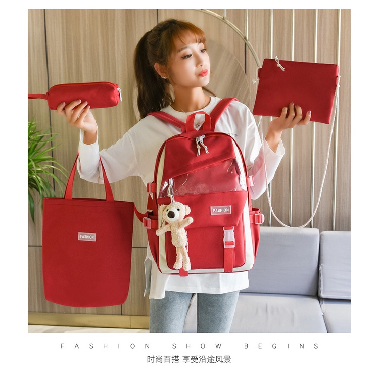 Set Ba Lô JASMIN NOIR Đi Học / Du Lịch Vải Canvas Kích Cỡ Lớn Đơn Giản Xinh Xắn
