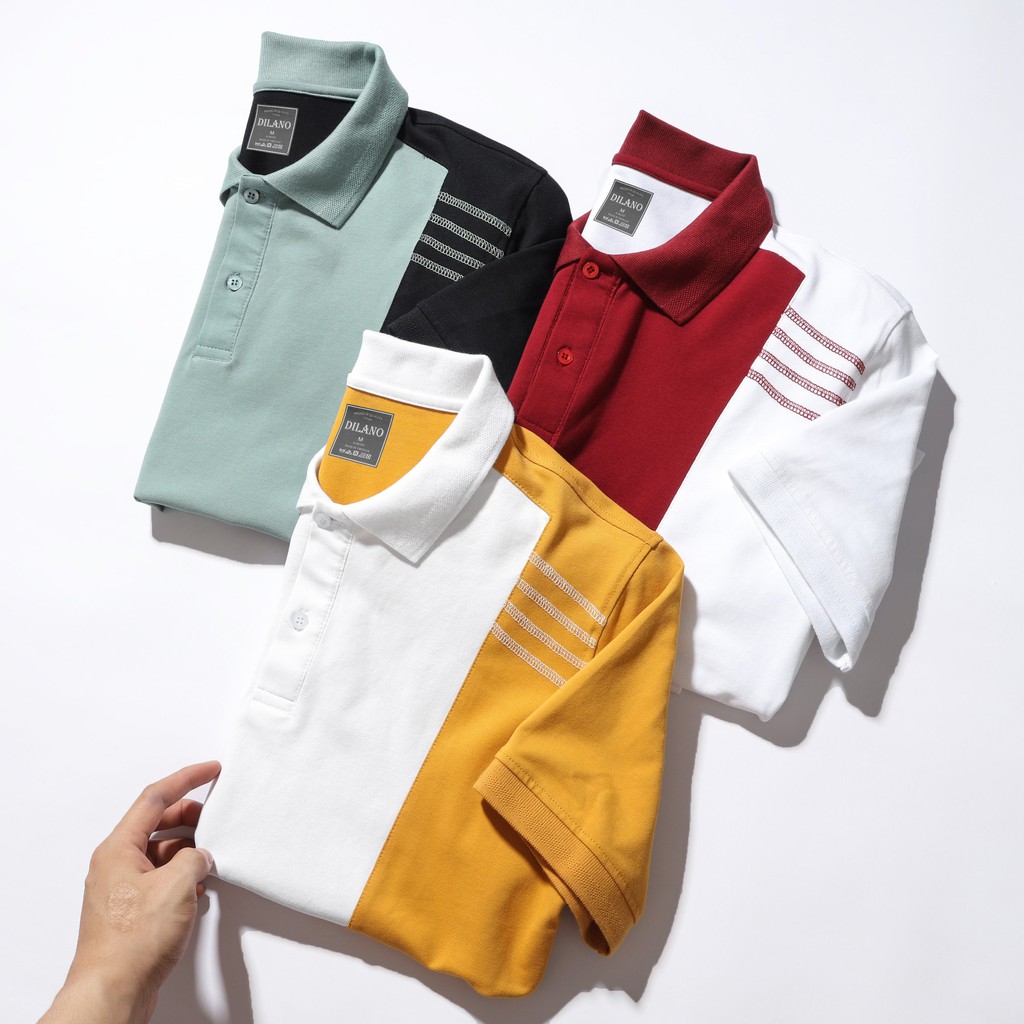 Áo Polo Nam cổ bẻ phối 2 màu, bo tay áo, chất liệu 100% Cotton xuất khẩu, form chuẩn đủ size Dilano APD07
