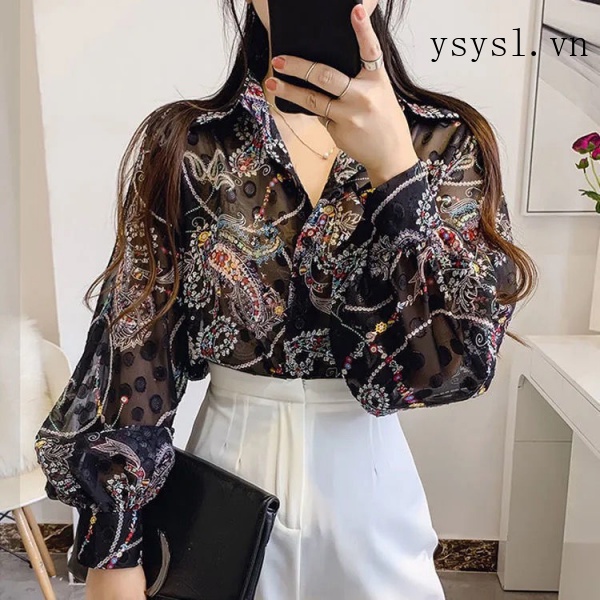 Áo Sơ Mi Chiffon Tay Dài Phồng Dáng Rộng In Họa Tiết Hoa Thời Trang Xuân Hè Mới Cho Nữ