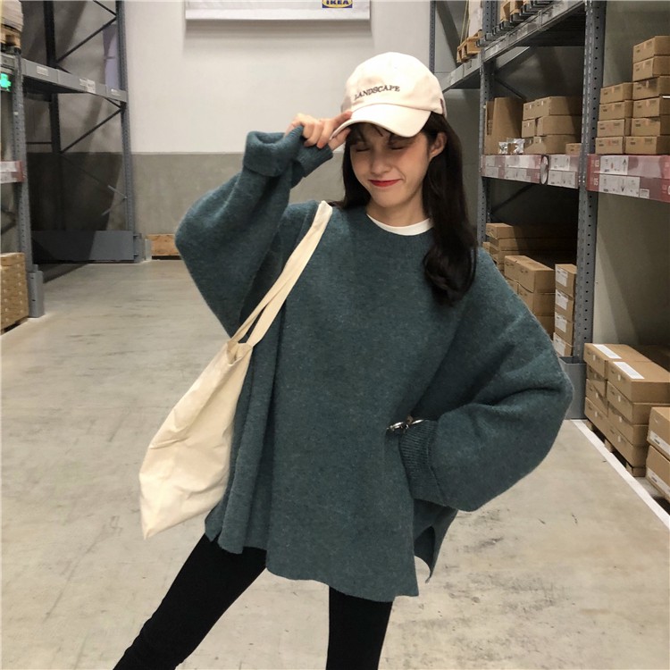 (SẴN+ảnh thật) Áo len trơn form rộng xẻ tà phong cách Hàn Quốc | BigBuy360 - bigbuy360.vn