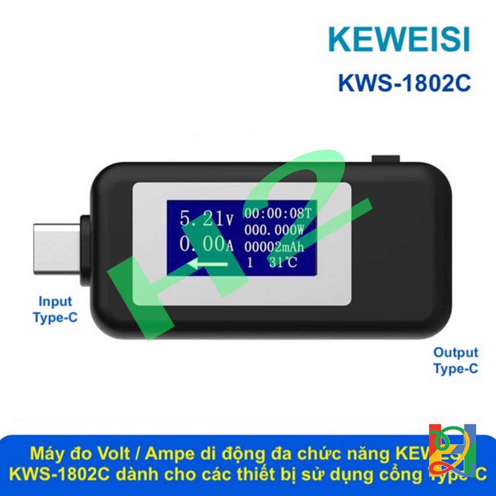 USB tester / kiểm tra đo dòng điện, điện áp type C màn hình đơn sắc KEWEISI KWS-1802C Quick Charge 3.0
