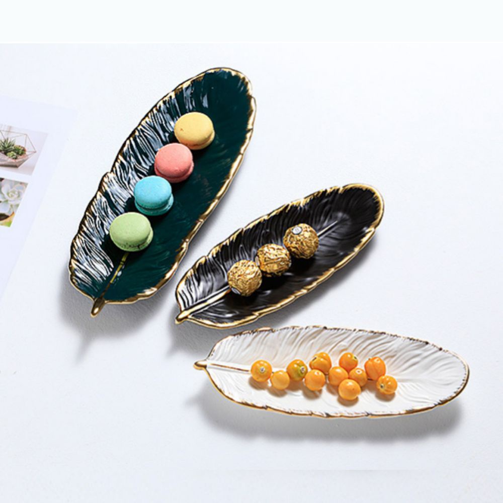 Khay Sứ Hình Lá Chuối Mạ Vàng Sang Trọng Dùng Đựng Trái Cây/ Món Tráng Miệng