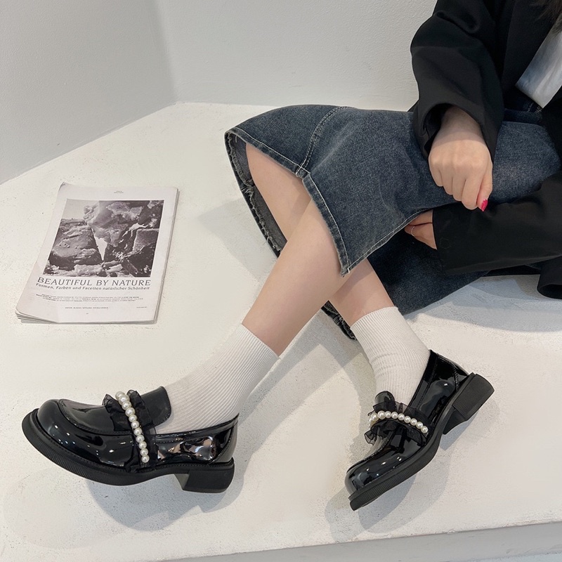 Giày lười nữ Loafer mũi tròn ulzzang đế dày da bóng đẹp phong cách Anh G022 Eudora899